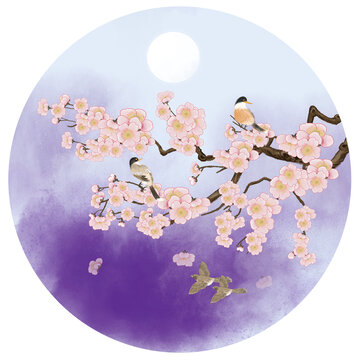 新中式水彩梅花插畫(huà)