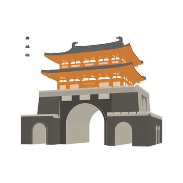 唐城樓軸測(cè)插畫圖