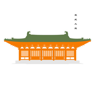 宋式大殿立面插畫圖