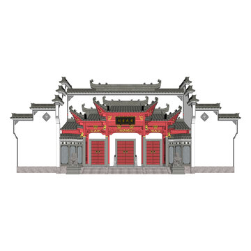 祠堂立面效果圖