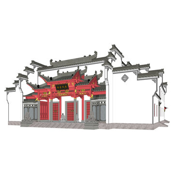 祠堂軸測效果圖