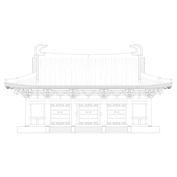 唐天王殿正立面线稿图