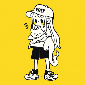 可愛的女孩和貓