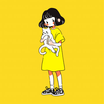 可愛的女孩和貓