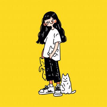可愛的女孩和貓