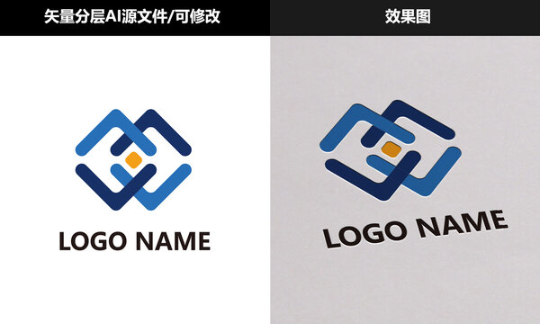 蓝色方块几何企业LOGO