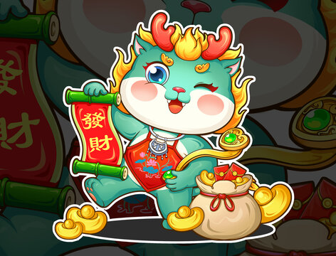 龍年貼紙卡通插畫