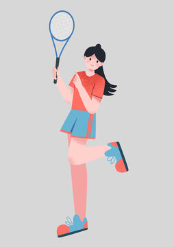 扁平運(yùn)動(dòng)人物女孩打網(wǎng)球