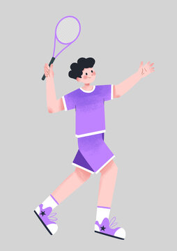扁平运动人物男孩打网球