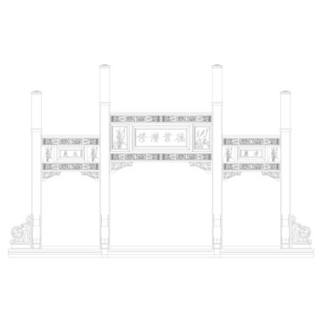 石牌坊正立面线稿图