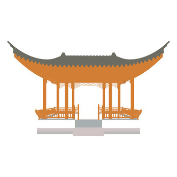 長方亭立面插畫圖