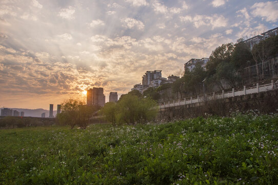 建瓯江滨公园黄昏风景