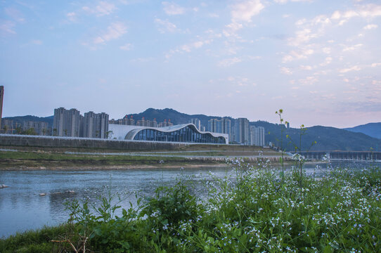 建瓯建溪两岸暮色风景