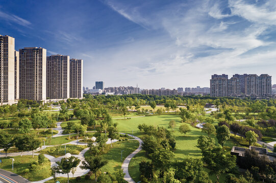 浙江海宁市城市风光航拍