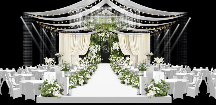 白绿婚礼舞台效果图