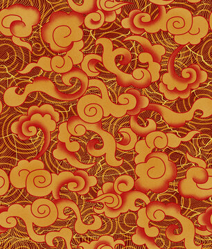 中式祥云满铺分色地毯图案