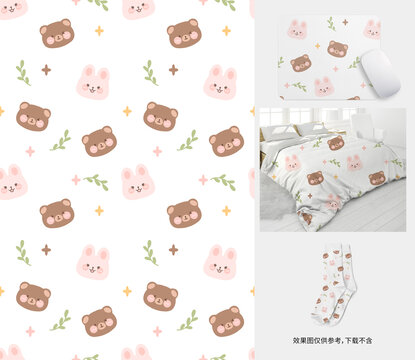 小兔子小熊四方連續(xù)印花