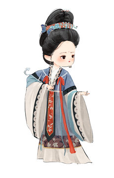 水彩古典國風(fēng)人物插畫