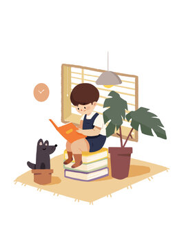 小清新可愛讀書教育插畫