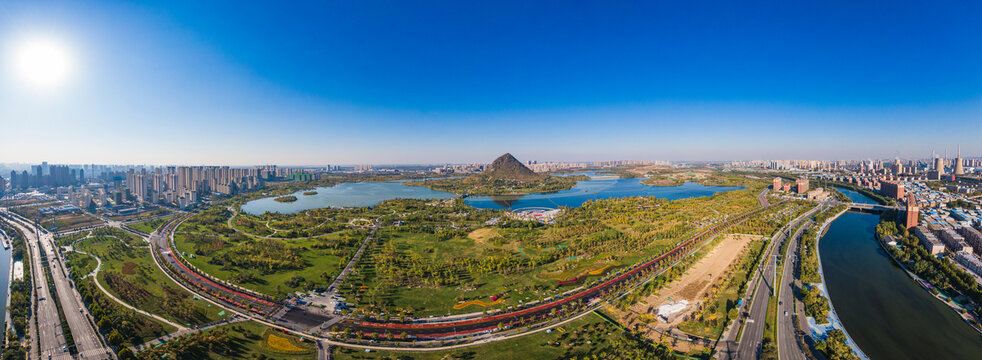 山东济南华山湖全景航拍