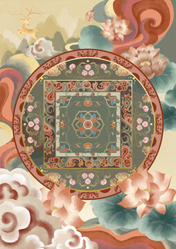 敦煌風(fēng)荷花背景插畫