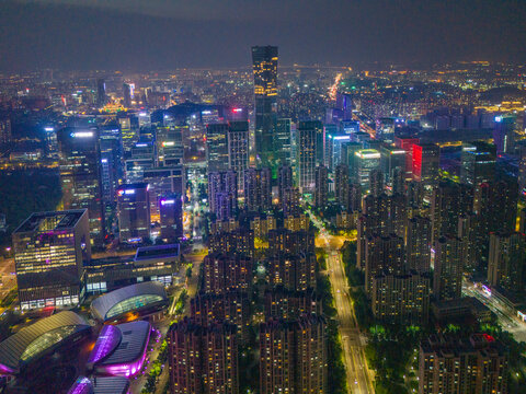 航拍济南汉峪金谷夜景