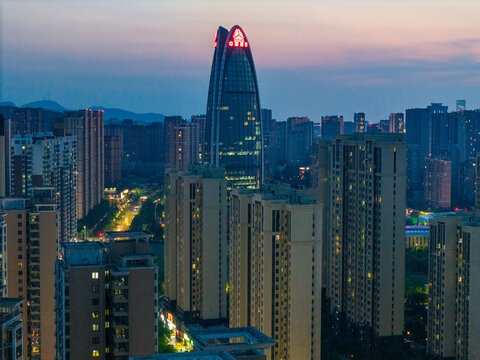 航拍济南汉汉峪金谷夜景