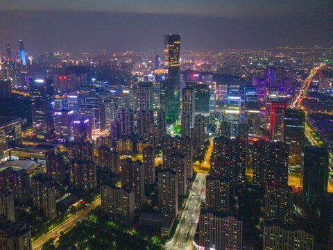 航拍济南汉峪金谷夜景