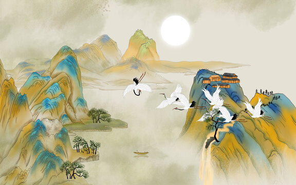 國潮山水插畫