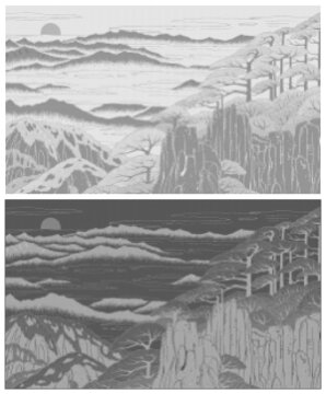 中國(guó)風(fēng)山水迎客松沖孔板圖案