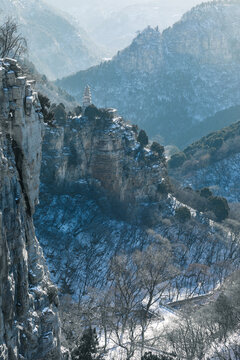 山东济南龙洞藏龙涧雪景航拍