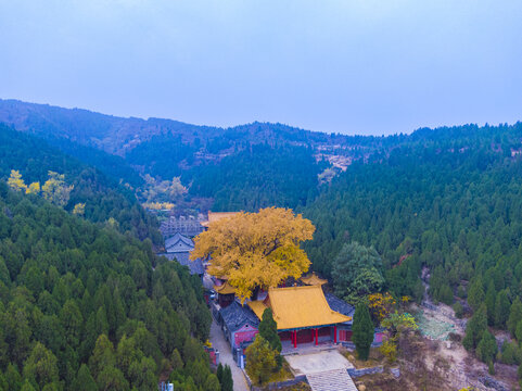 山东济南淌豆寺秋天航拍