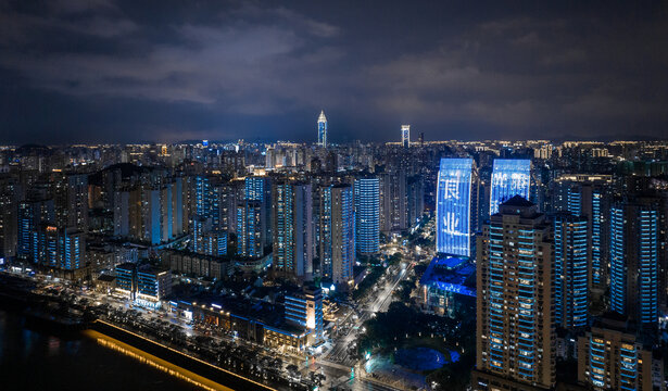 温州鹿城区夜景航拍