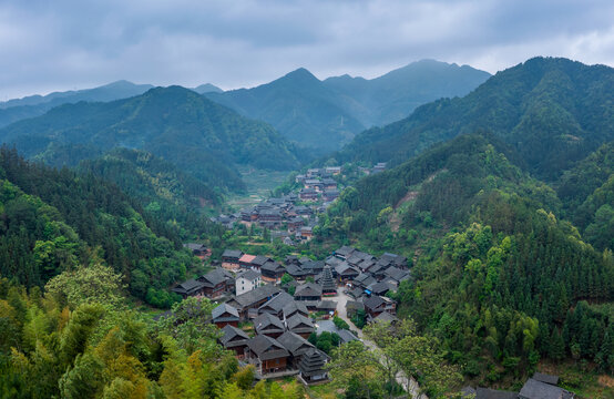 航拍湖南通道芋头侗寨全景