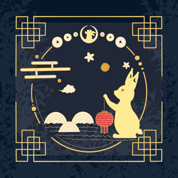 中秋節(jié)兔子剪影紋樣