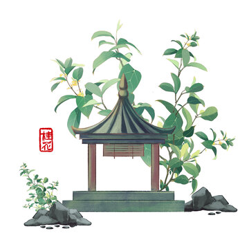 中国风手绘桂花插图元素