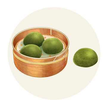 手繪水彩傳統(tǒng)美食青團(tuán)