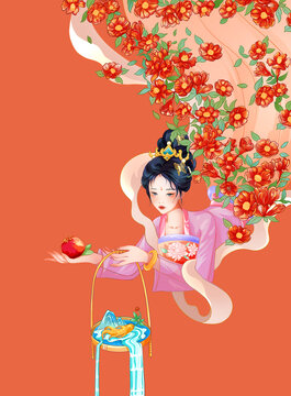 紅參石榴插畫