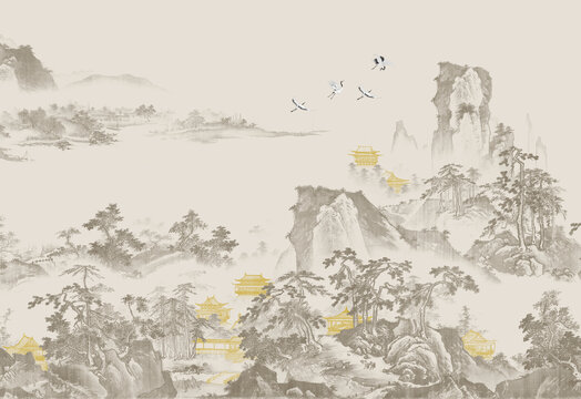 中式意境遠(yuǎn)山背景