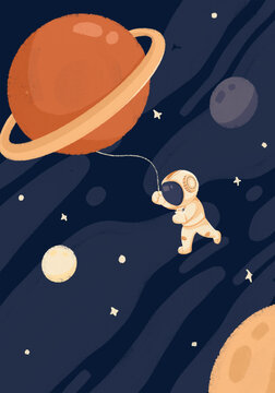 宇航员拿着星球气球