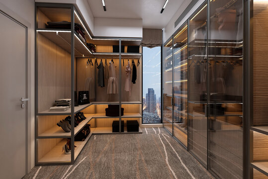 现代铝合金玻璃衣帽间衣柜