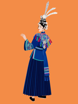 侗族女插畫人物