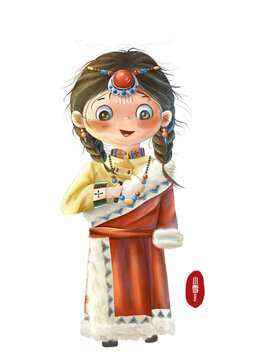 国风藏族女孩服饰插画