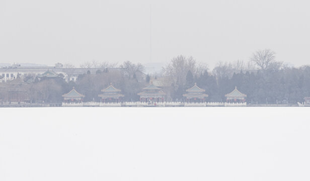 北海五龙亭雪景