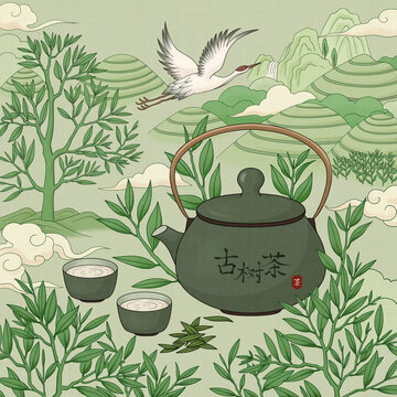 原创手绘扁平风茶叶包装插画