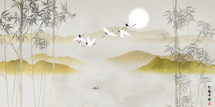 竹子山水畫