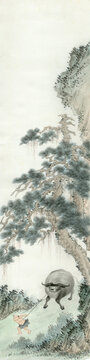 小山水條屏牧牛圖