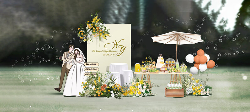 室外草坪婚禮零食區(qū)甜品區(qū)
