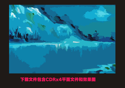 大海色塊漸變山峰裝飾畫素材