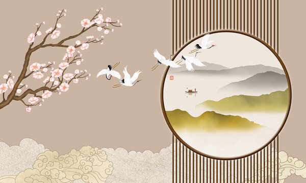 花鳥柵格裝飾畫